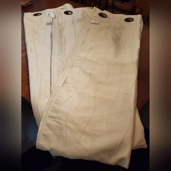 Textured Fabric Curtain Panel Polyester, Ivory, Machine Washable - Picture 4 of 6